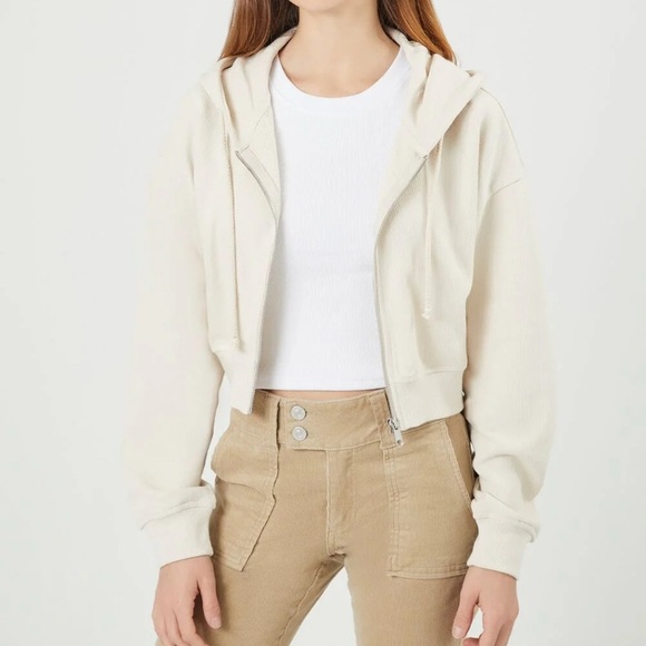 Ribbed Cropped Zip-up Hoodie - Picture 7 of 10